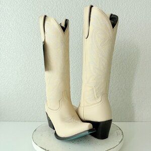 Lane SMOKESHOW Womens Cowboy Boots 8 Pale Ivory Leather Western Cowgirl Tall